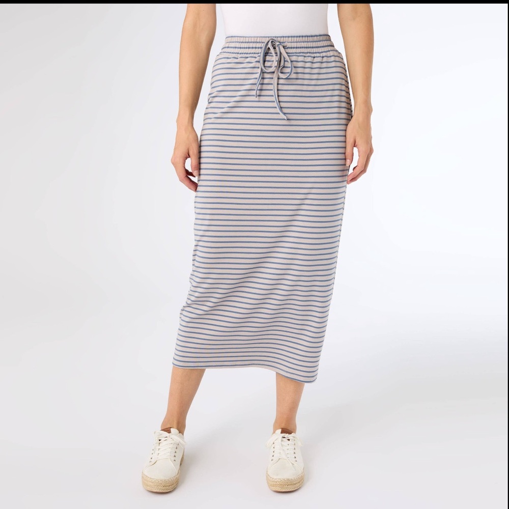 Coco + Carmen Blue and Gray Striped Maxi Skirt